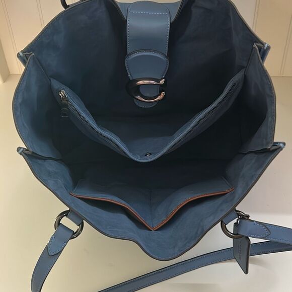 COACH THEO Chambray Blue Leather Tote - Picture 5 of 11